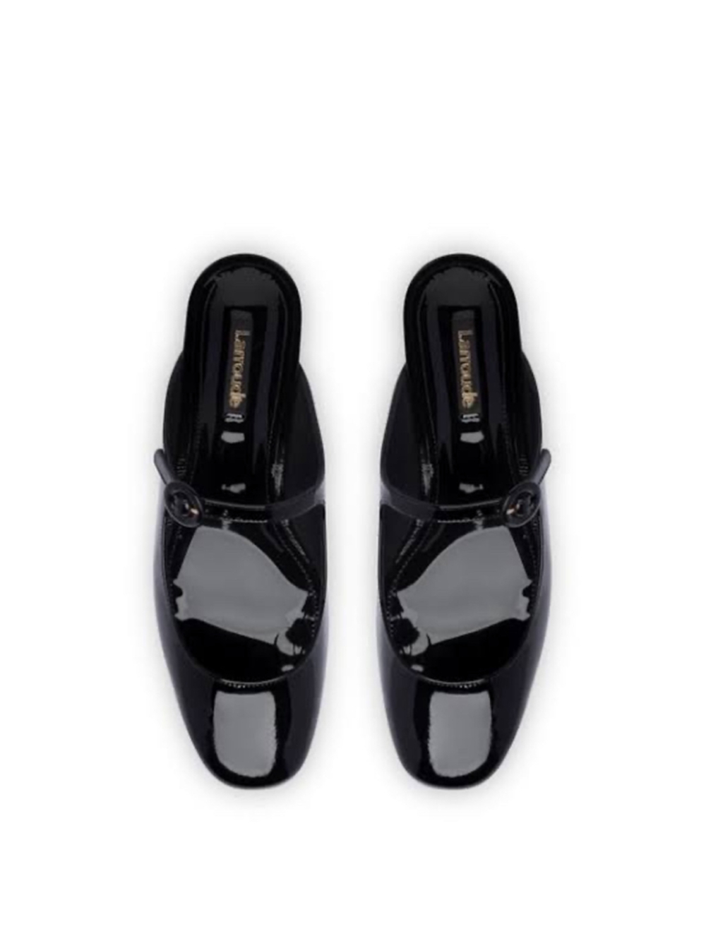 Larroude Blair Flat Mules Black Patent Leather Mary Jane Strap Size 9 Minimalist